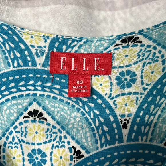 ELLE Turquoise, White & Yellow V-Neck Dress - size XS - Picture 9 of 11